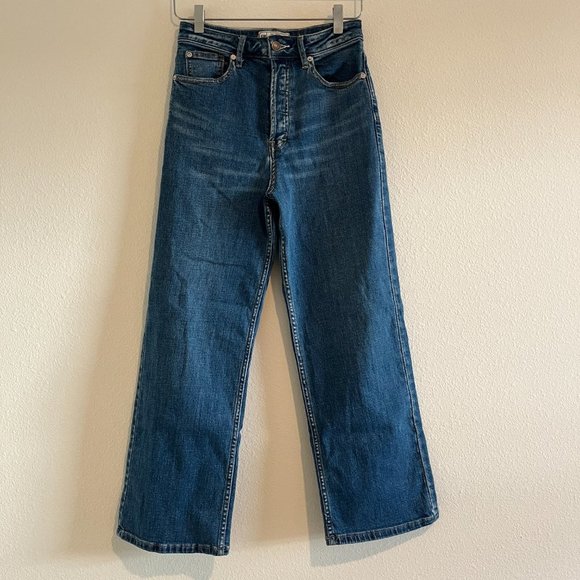 Free People Jeans High Waist Cropped Button Fly Straight Fit Blue Medium Size 25 - Picture 9 of 9
